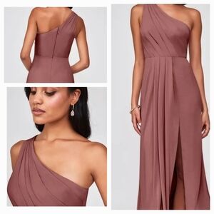 Aziza- Shoulder Floor-length stretch chiffon dress. Dusty Rose